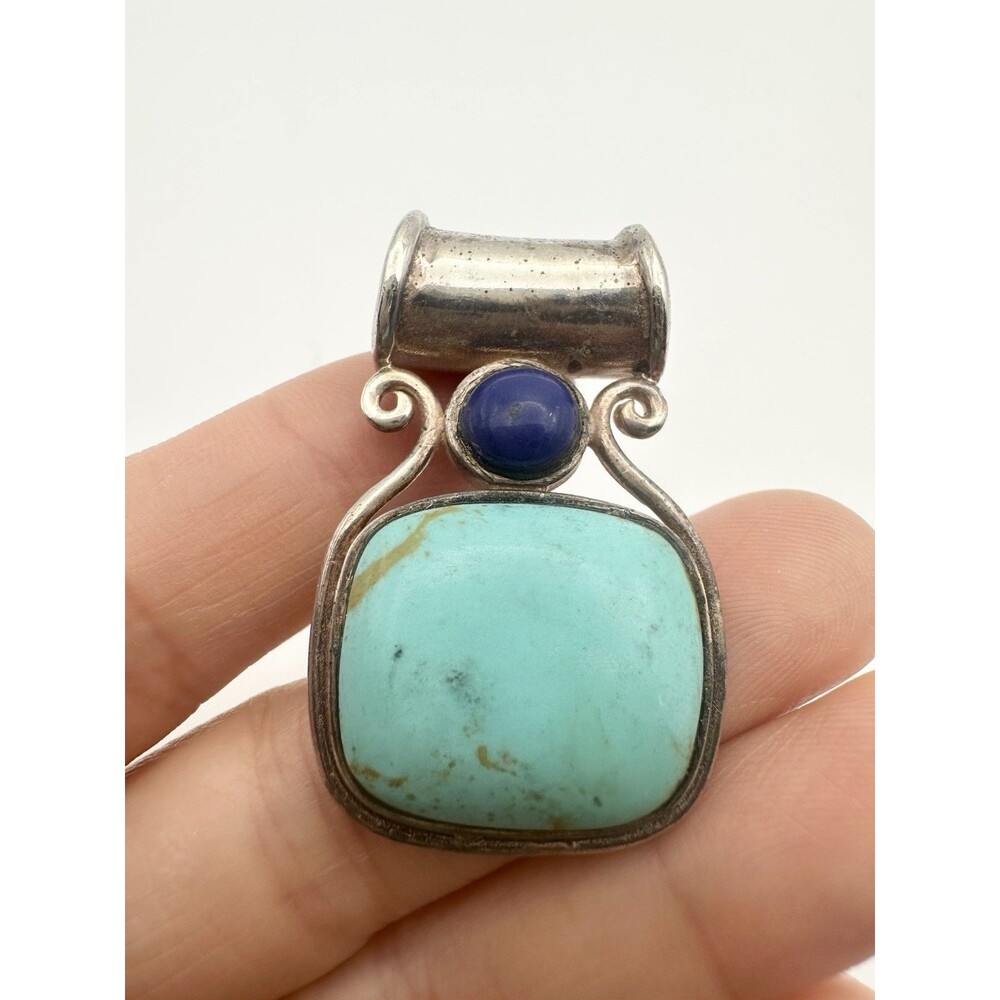 DESIGNER SIGNED CSX 925 STERLING TURQUOISE HOWLITE LAPIS STONE PENDANT